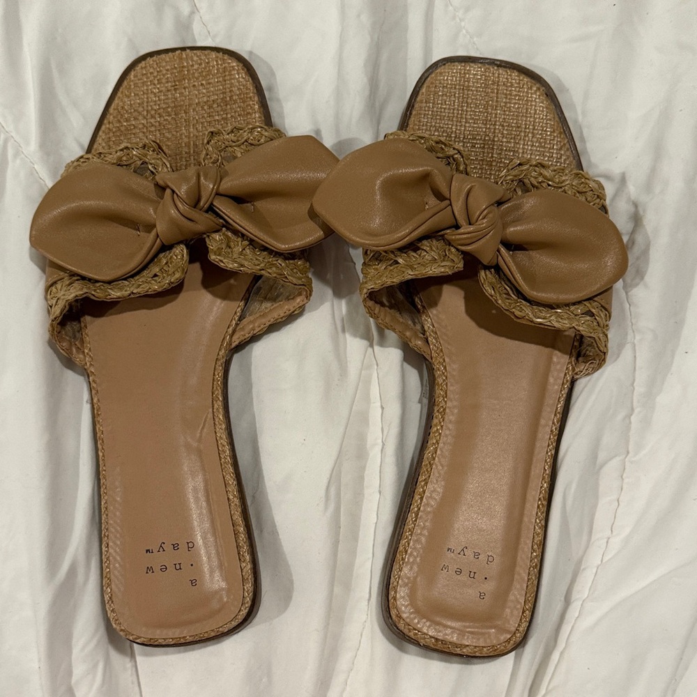 a new day Tan Bow Slide Sandals